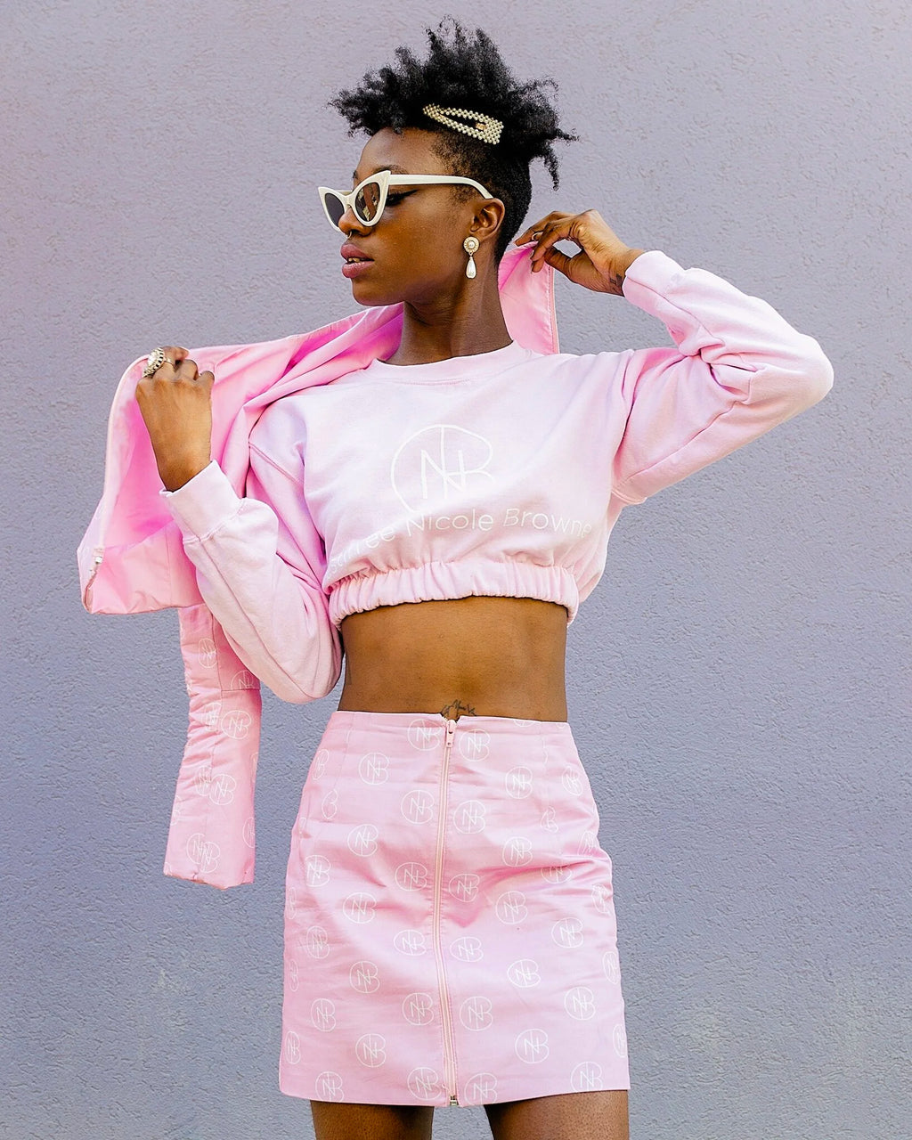 DNB Cropped Crewneck Sweatshirt (Light Pink)