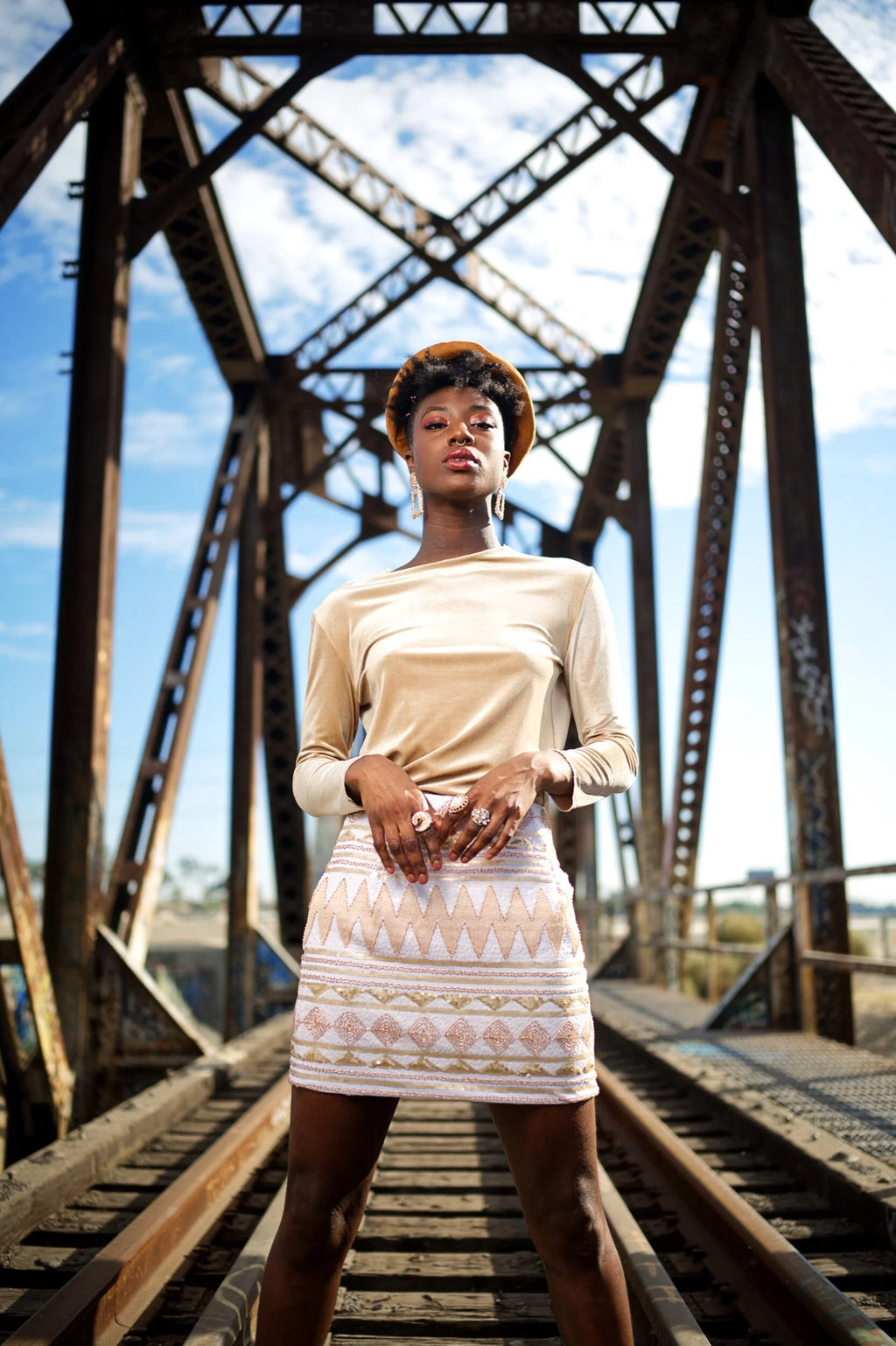 Fall into Fabulous Tribal mid thigh beaded skirt “Neutral”