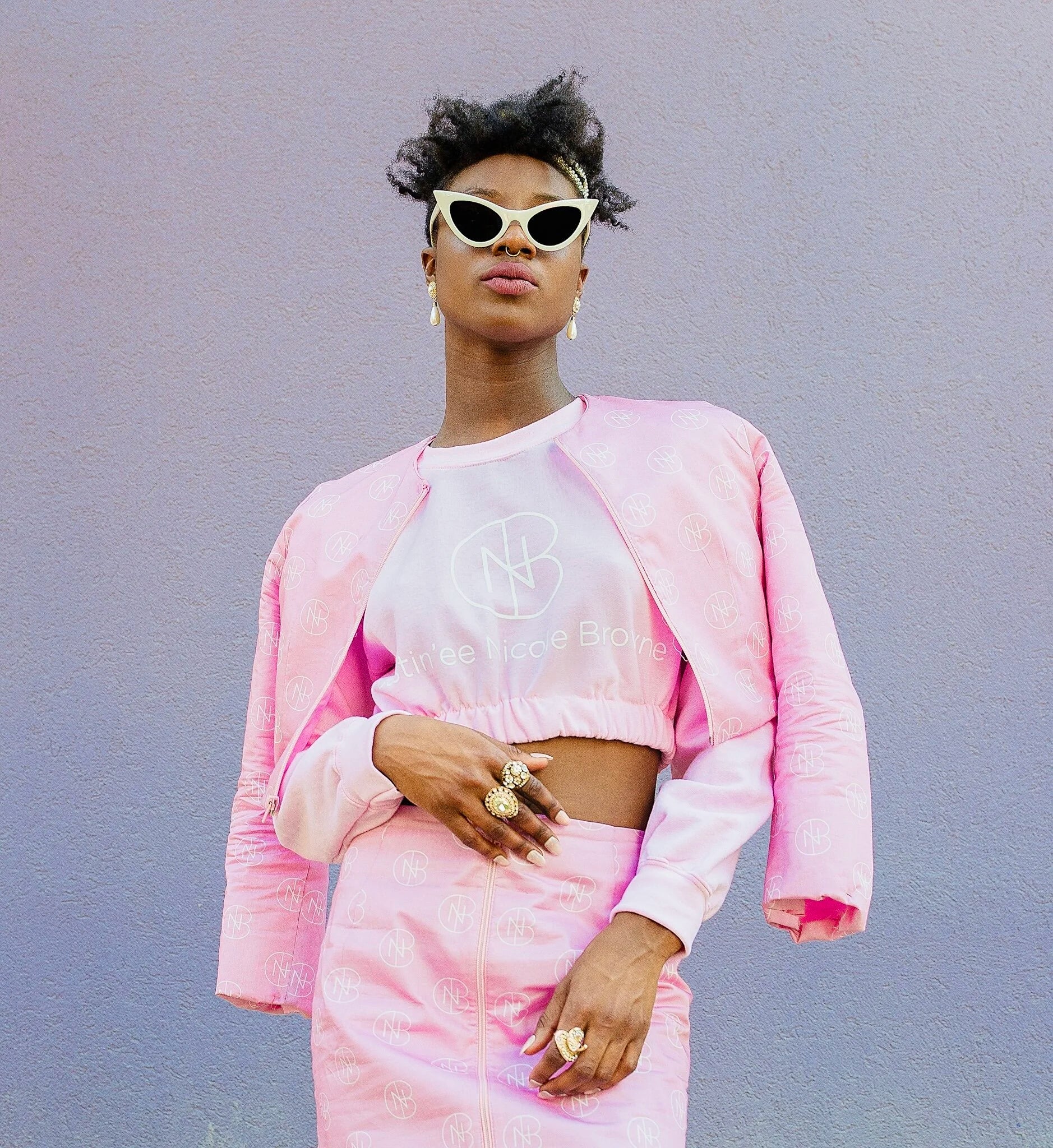 DNB Cropped Crewneck Sweatshirt (Light Pink)