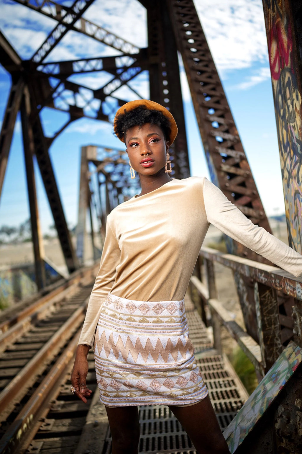 Fall into Fabulous Tribal mid thigh beaded skirt “Neutral”