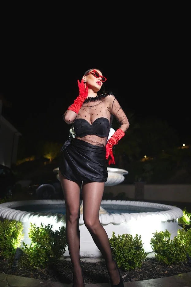 DNB's Juliette Satin and Mesh Beaded Skirt Set