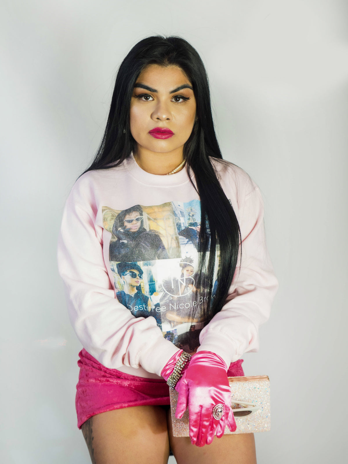 DNB High Fashion Collage Crew Neck Sweatshirt (Light Pink)