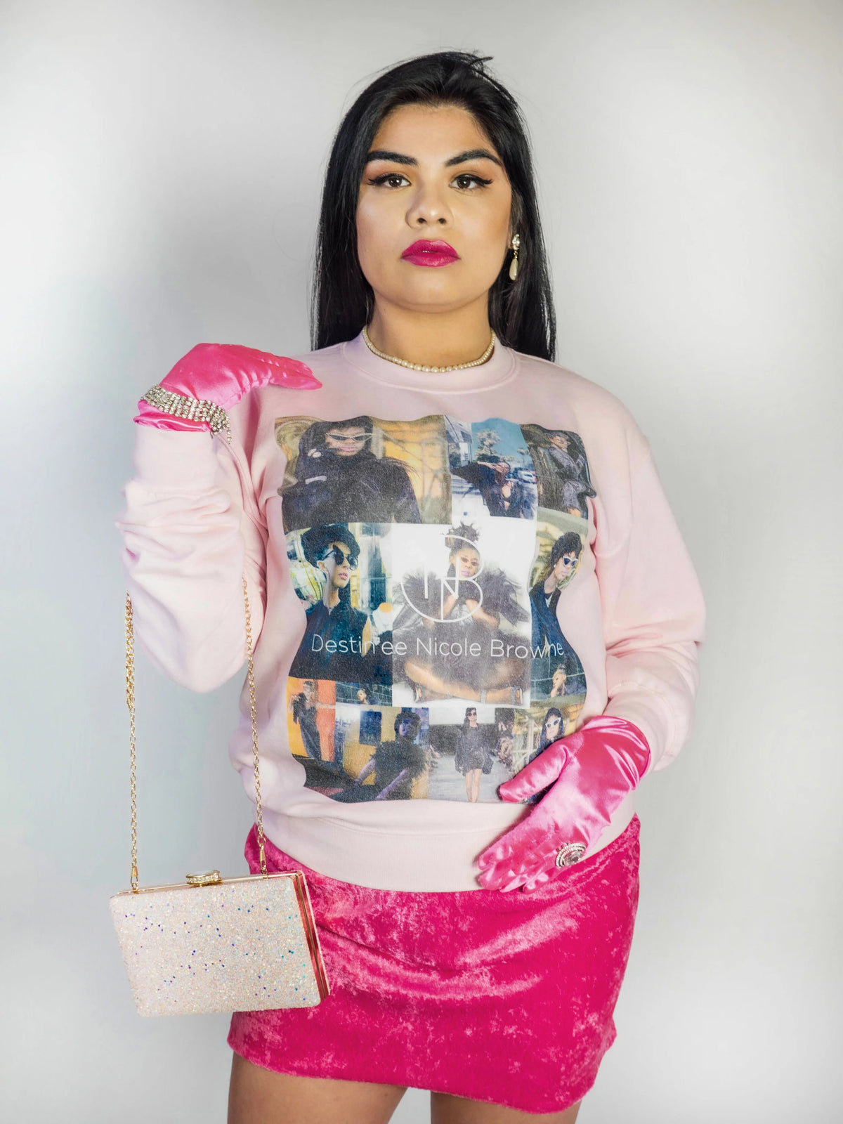 DNB High Fashion Collage Crew Neck Sweatshirt (Light Pink)